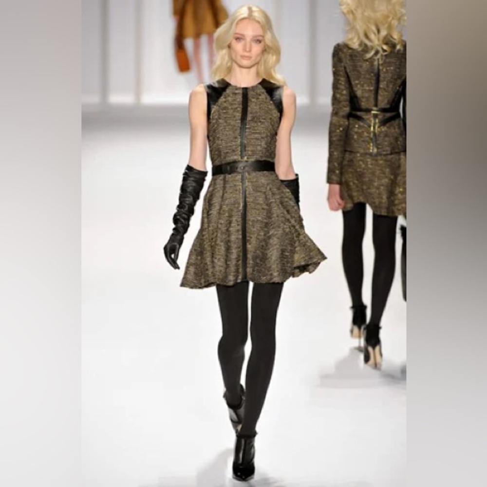 J. Mendel Gold and Black Fit and Flare Mini Dress